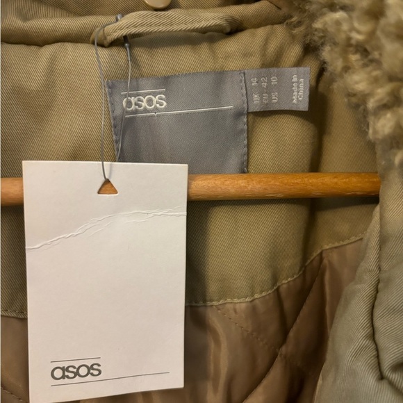 NWT ASOS Khaki Sherpa Collar Midi Parka - Picture 3 of 7